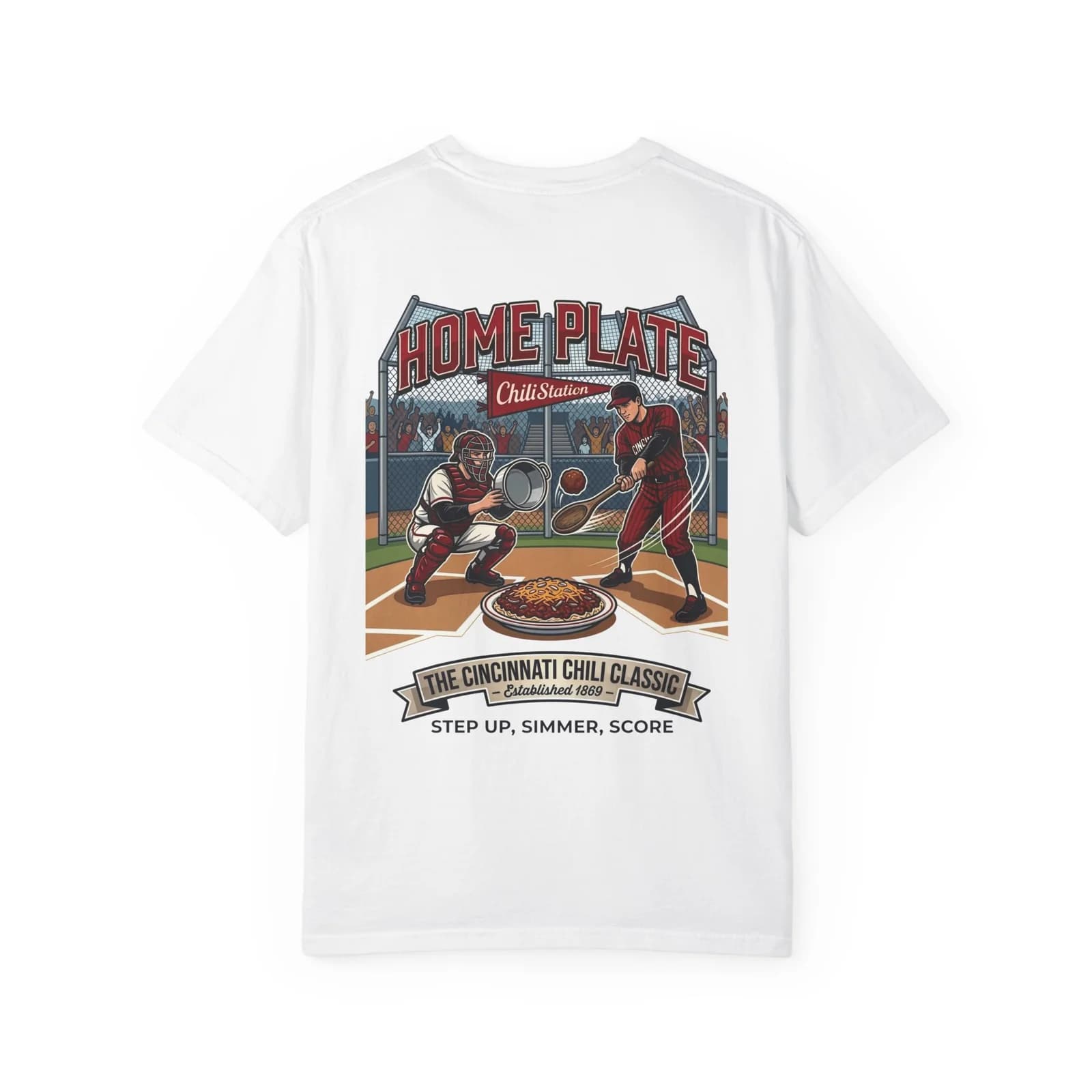 Cincinnati chili baseball shirt from the ChiliStation Bowl Games series